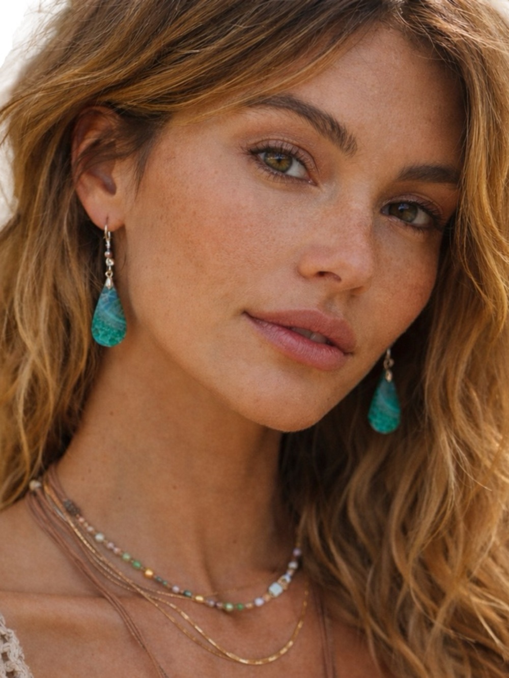 Boho Sterling Silver Teardrop Blue-Green Malachite Stone Drop Earrings